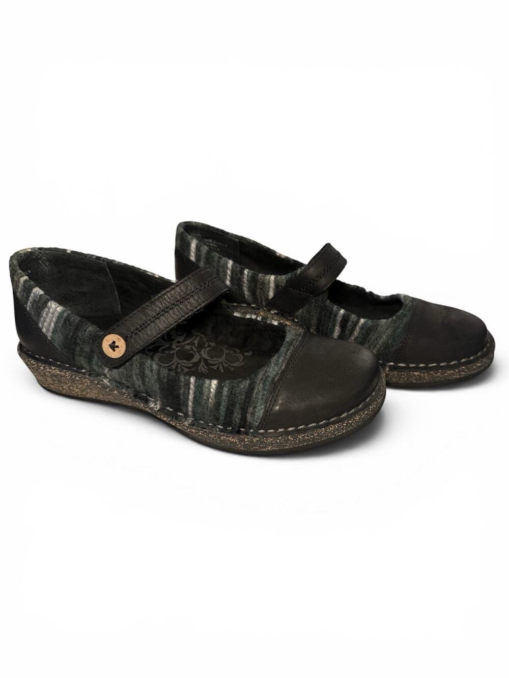 Aetrex Janine Sweater Mary Jane Shoes Easy Wear Black Gray Womens 8.5